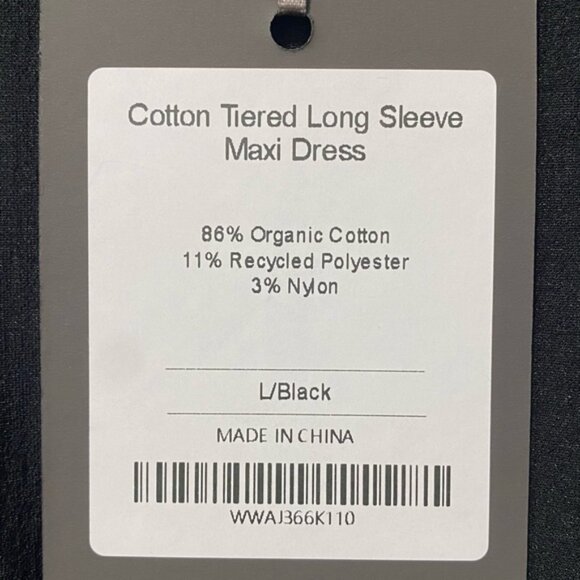 NWT - FibFlx Organic Cotton Tiered Long Sleeve Maxi Dress Black – Size L - Picture 9 of 9